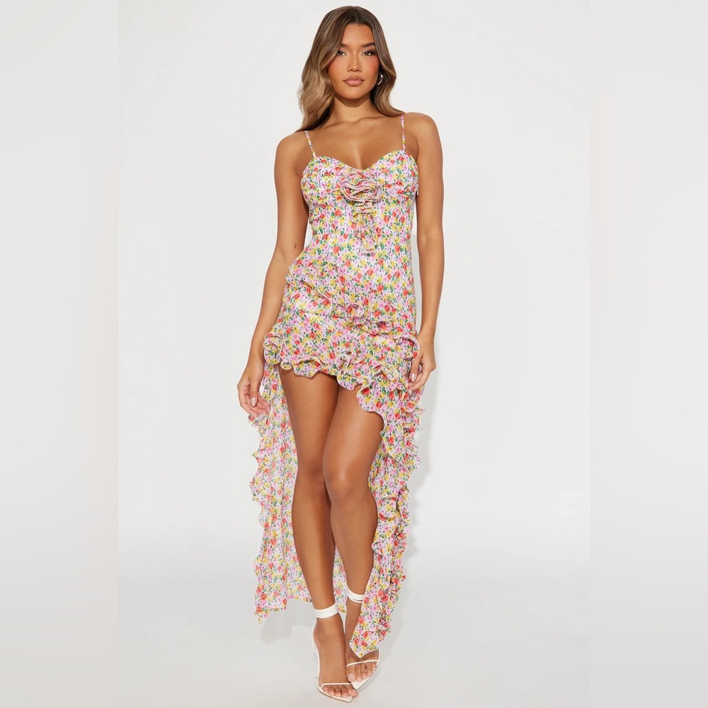 Fashion Nova Sadie Chiffon High Low Maxi Dress - Pink/combo